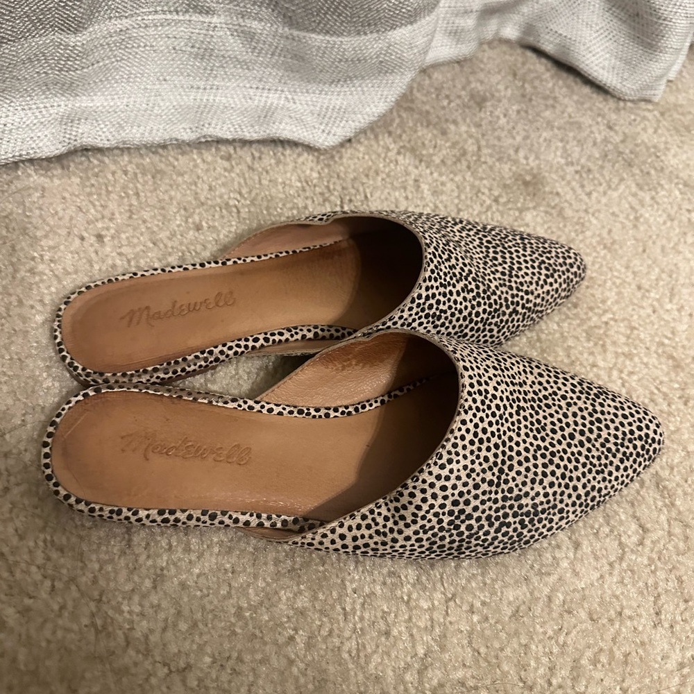 Madewell Black and Tan Spotted Mules